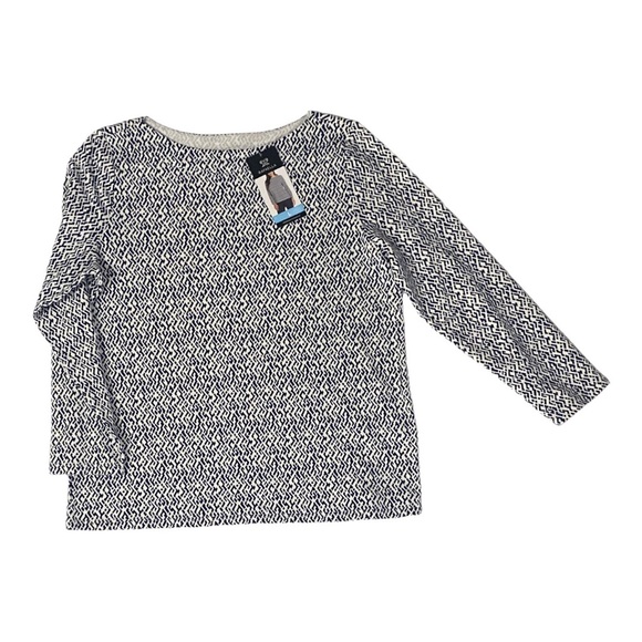 *NWT* Rafaella Long Sleeve Women's White Navy Cross Tiles Print Top Size Large - Picture 5 of 14